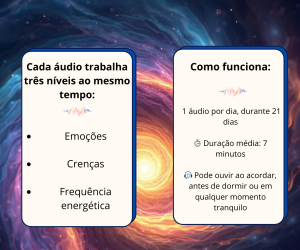 Cada áudio trabalha três níveis ao mesmo tempo Emoções Crenças Frequência energética